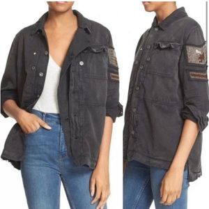 Free People Embellished Military Shirt Jacket